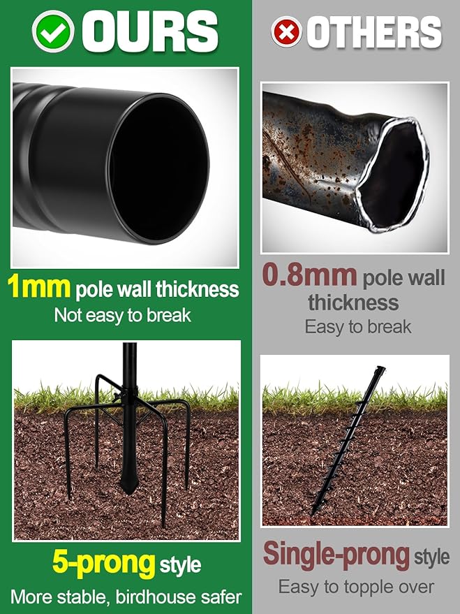 Bird Feeder Pole for Outdoors - 68in Adjustable Heavy-Duty Bluebird House Support Rod with Stable 5 Prong Base, Easy to Assemble Garden Nest Feeding Stand Post