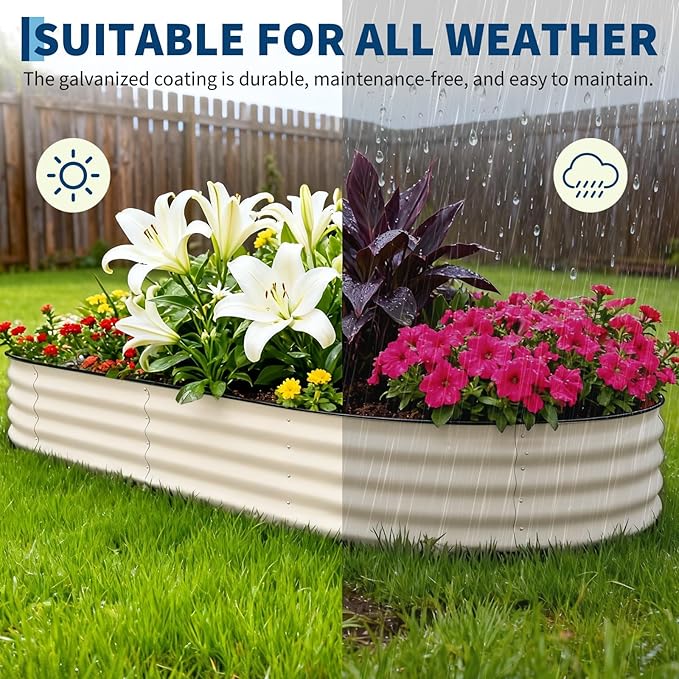 GarveeLife 10x4x1.5 ft Galvanized Raised Garden Bed - 18“ Tall Metal Planter Box for Vegetables, Flowers, Herbs, Rust-Resistant Outdoor Garden Box, Easy Assembly Raised Beds for Gardening, Beige