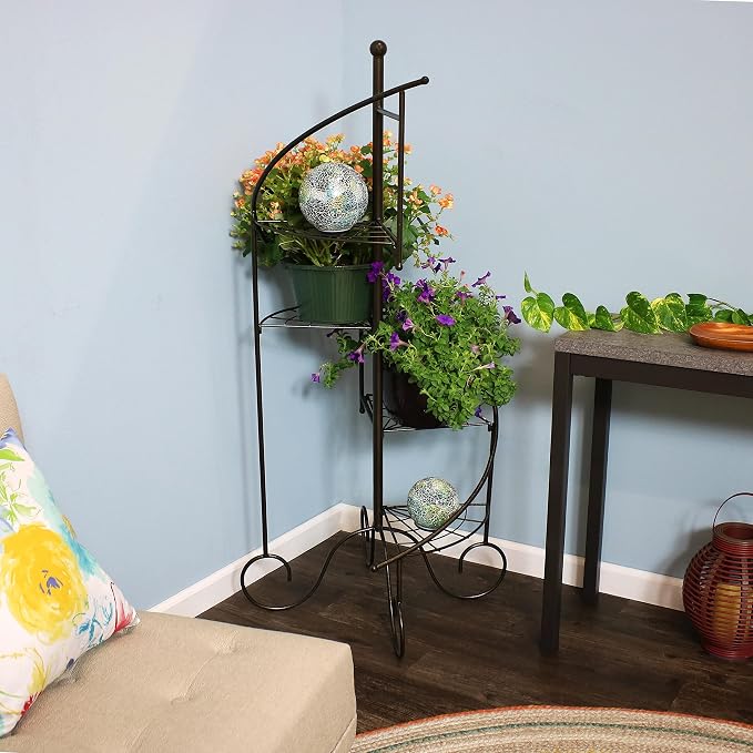 Sunnydaze 4-Tier Metal Iron Plant Stand, Spiral Staircase Design, Set of 2, 56-Inch