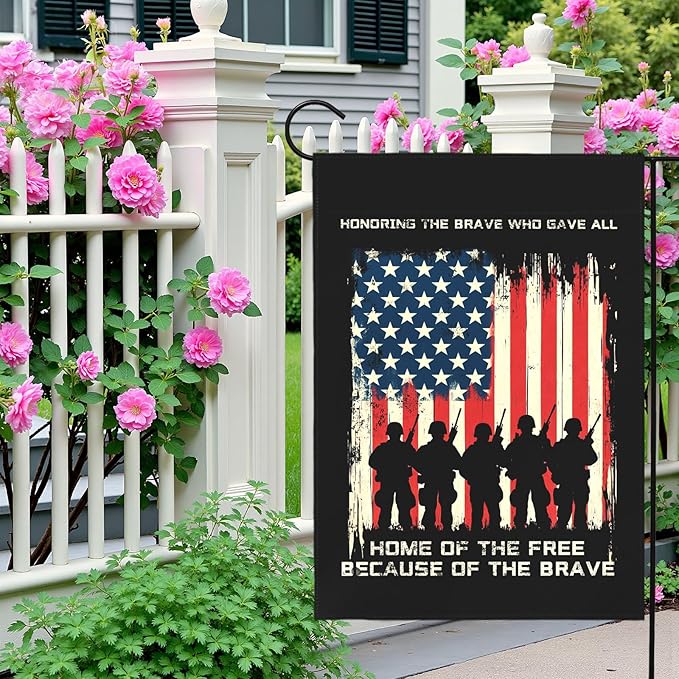Memorial Day Patriotic Garden Flag Honoring Fallen Soldiers Home Of The Free Because Of The Brave Outdoor Yard USA Flags Honor And Brave House Banner Lawn Porch Patriotic Decor 12x18 Inch