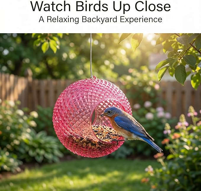 Topadorn Wild Bird Feeder Fly Through Garden Hanging Bird Feeder Mosaic Circle Squirrel Proof for Outdoor Decoration, Red