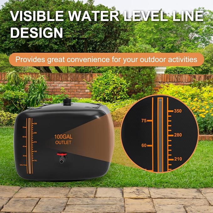 100 Gallon Water Bladder, 1000D PVC Foldable Portable Water Tank, Black Large Capacity Water Bag Container for Camping, Garden, Agricultural Irrigation, Drought Resistance, Emergency Supply