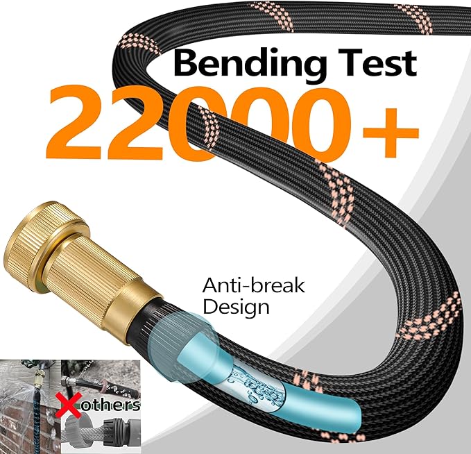 100FT Garden Hose w/10 Function Spray Nozzle, 2026 Ultra Lightweight Water Hoses, 3/4" Brass Connectors- Durable, Lightweight & Flexible Water Pipe for Outdoor & Gardening(Black Rose gold)