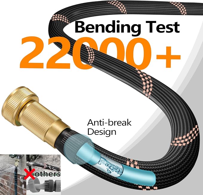 Garden Hose 50ft, 2026 Ultra Lightweight Water Hoses w/10 Function Spray Nozzle and 3/4" Brass Fittings- Durable, & Flexible Water Pipe for Yard, Lawn, Outdoor & Gardening(Black Rose gold)
