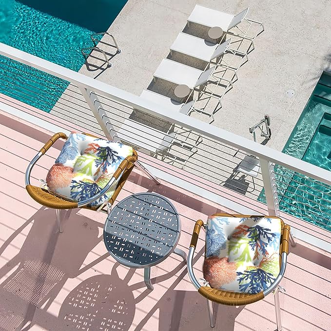 LVTXIII Outdoor Seat Cushions Seasonal Tufted Chair Cushions, Patio Chair Pads for Dining Chairs, Office Armchairs and Garden Furniture Decoration (Round Back, 19”x19”x4”, Coral Multi, 2 Pack)
