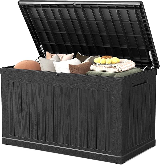 Skepphlay 230 Gallon Deck Box, Outdoor Storage Box Waterproof and UV Resistant, Patio Storage Box Lockable Large, 440 lbs Load Capacity for Garden, Patio, Pool (Black)