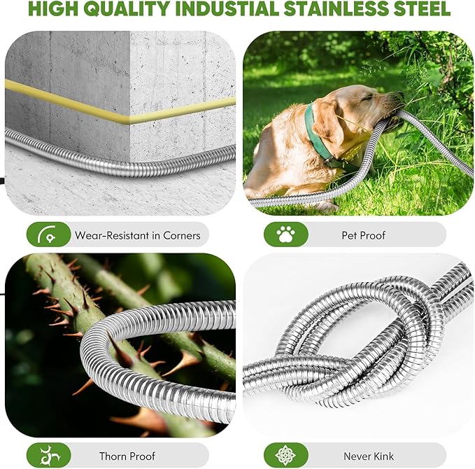 Garden Hose 25ft, Stainless Steel Heavy Duty Water Hose with 10 Function Nozzle Flexible, Lightweight, No-Kink, Pet Proof, Puncture Proof Metal Hose for Yard, Outdoor