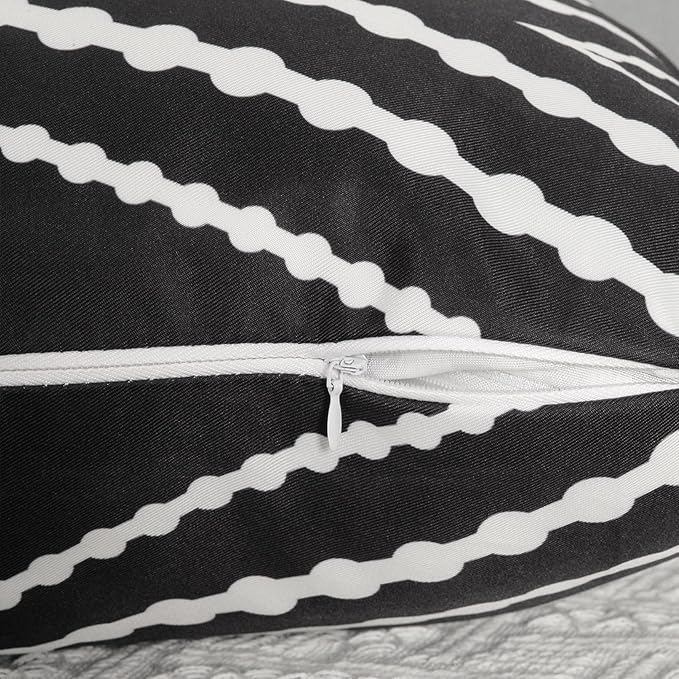 Adabana Outdoor Waterproof Throw Pillow Covers Set of 2 Boho Geometric Pillows Cover for Patio Garden 20 x 20 Inch Black and White
