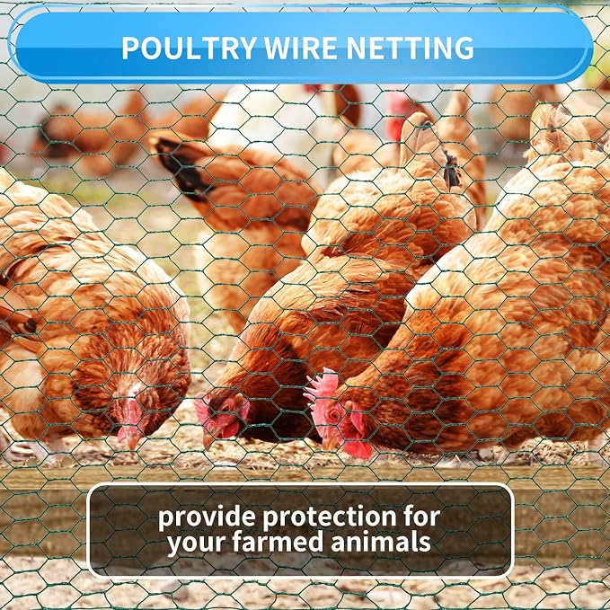 60'' x 150' Green Chicken Wire Fencing, 1 inch Chicken Wire and 19 Gauge Poultry Netting, Garden Mesh Fence Roll for Floral Arrangements/Crafts/Farm/Livestock/Pet Protection