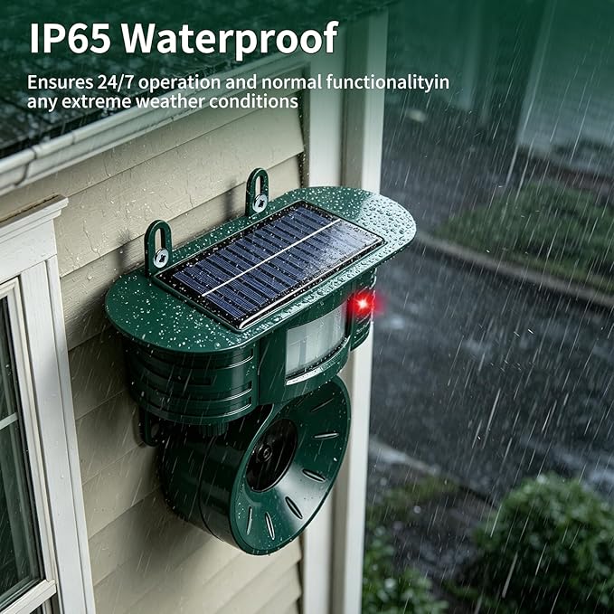 Squirrel & Deer & Birds & Rabbit Repellent Solar Powered, IP 65 Waterproof, Motion Detection, Ultrasonic Deterrent Outdoor, Cat Raccoon Skunk Dog Animal for Yard Garden Farm Patio Roof 1 Pack