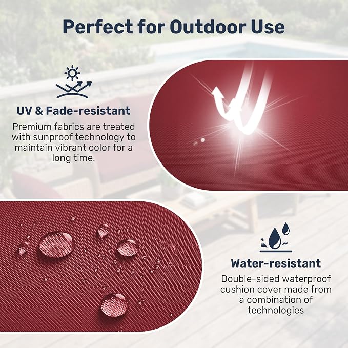 UNIKOME Outdoor Seat Cushions 19 X 19 Inch - Water-Resistant & Fade Resistant, Removable Cover Patio Furniture Cushions for Chair, Sofa, Couch, Wicker, Wine Red