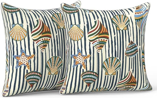 LVTXIII Outdoor Throw Pillows 16x16 Patio Waterproof Square Pillows with Piping Fade Resistant Accent Pillow for Spring Summer Garden Decoration, Set of 2, Crayon Shells