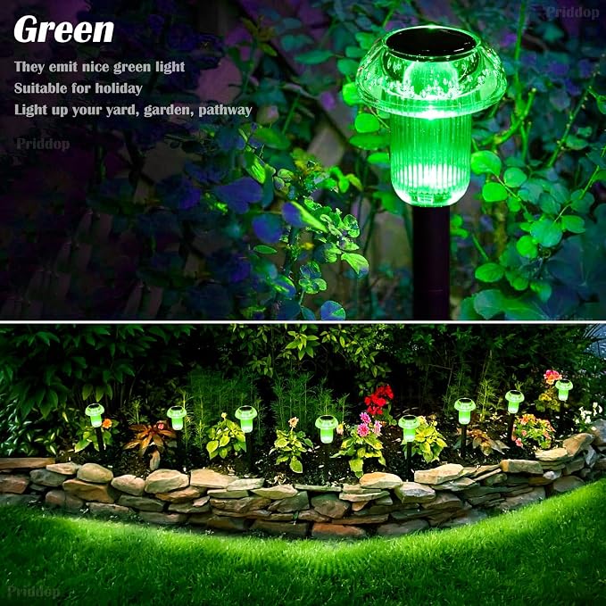 Priddop Solar Halloween Lights Outdoor Waterproof 8 Pack Green LED Mushroom | Yard Pathway Garden Decorative Patio Landscape Path Walkway Spike Pattern Acrylic Cap ABS Stake Outside Halloween Decor
