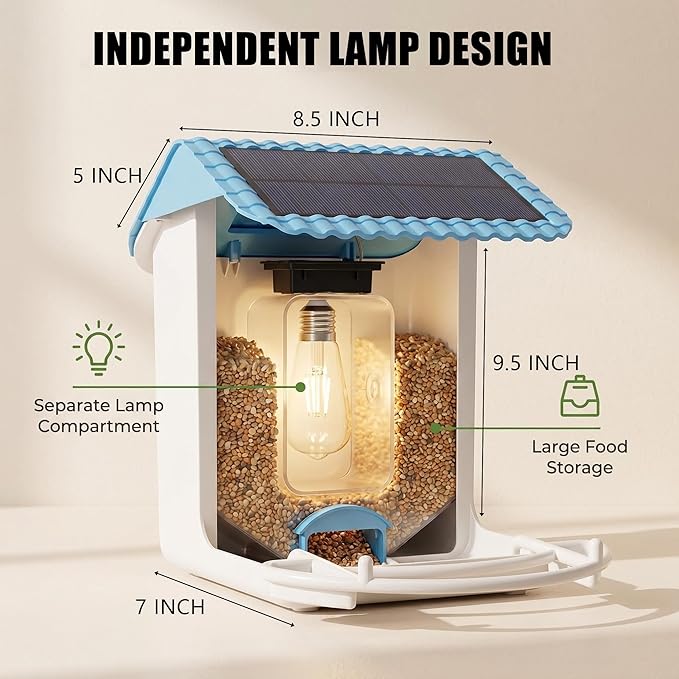 Bird Feeder for Outdoors with Light, Outdoor Bird Feeder, Easy to Clean and Refill, Bird Watching Gifts for Love Birds (1 Pcs, Blue)