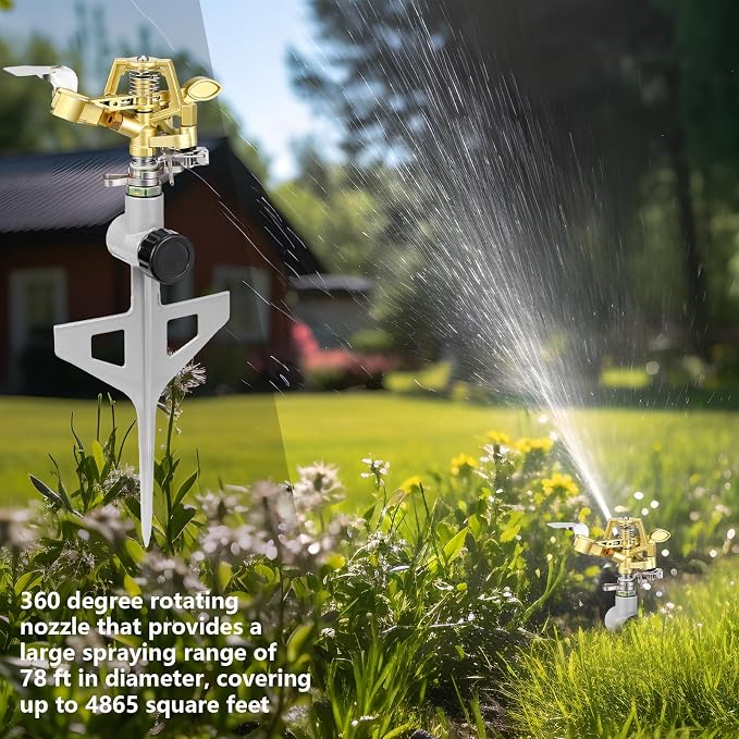Chengu 4 Pack Adjustable Impact Water Lawn Sprinkler, Heavy Duty Sprinkler Head and Zinc Alloy Spike Base for Large Area Grass Yards Garden Irrigation