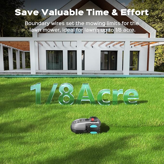 2026 New Robot Lawn Mower with App Control – Features Adjustable Cutting Height, Auto-Charging, Obstacle Detection and Brushless Motor for Lawns Up to 1/8 Acre, Dark Gray