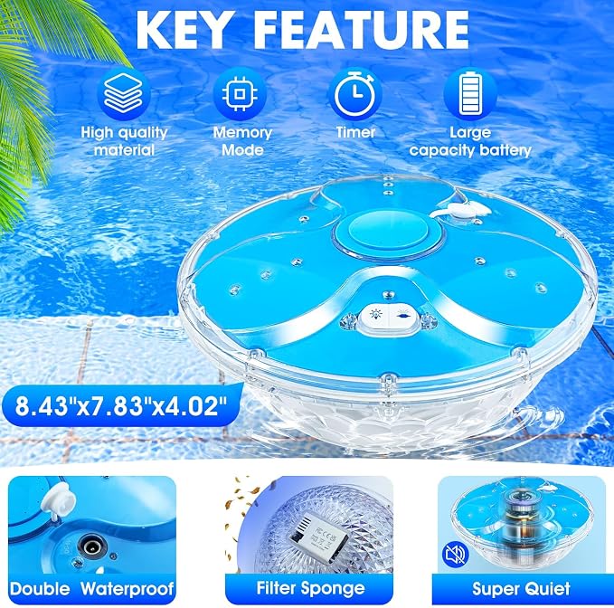 Upgraded Pool Fountain with Remote,2026 Floating Pool Fountain with Lights,Above Ground Pool Water Fountains Pump with Anchor,Swimming Pool Fountains for Inground Pool-1PC(Blue)
