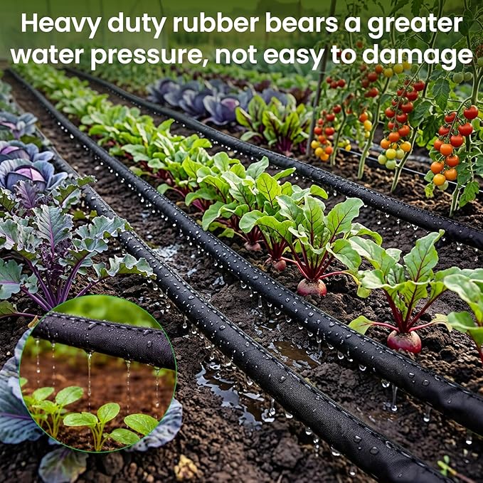 MIXC 2026 Thickened Flat Soaker Hose 50Ft with Copper Joint, Saving 80% Water, Aluminum Seal, 1mm Hose, 360°Swival Handle, Hole Pressure Relief Gasket, Drip Kit for Vegetable Garden, Lawn, Flower Bed