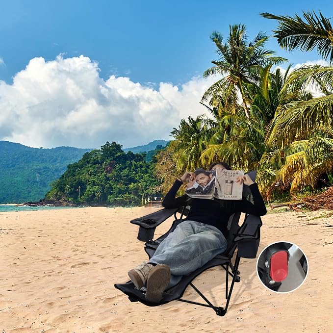 2-Pack Reclining Camping Chair 4 Position with Foot Rest Comfortable for Adults 265Ibs Folding Lounger Mesh Beach Chair with Cooler Bag and Cup Holder for Outdoor Patio