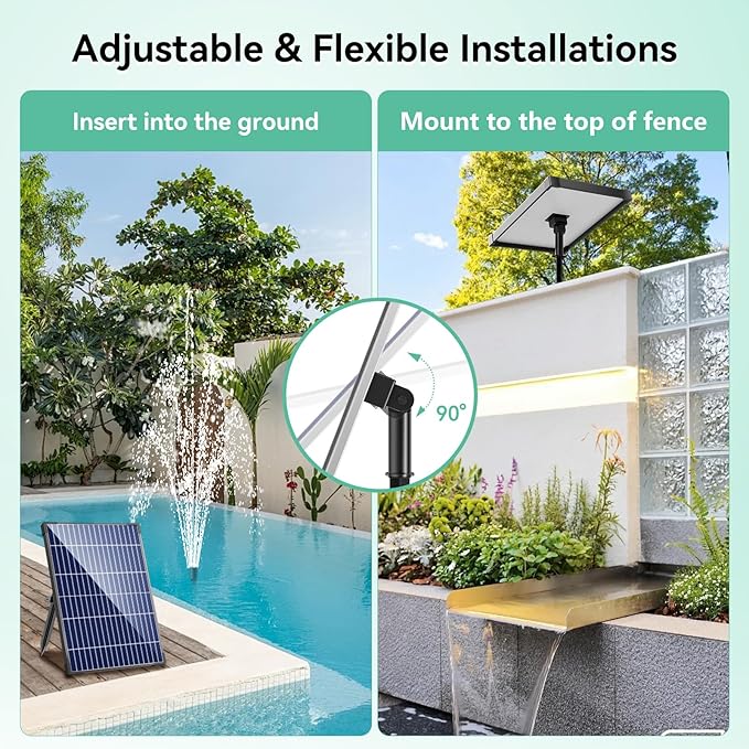 Antfraer 12W Solar Fountain Pump, Solar Water Pump 160GPH Flow Adjustable, Solar Powered Water Pump with 16.5Ft Cord Length for Small Pond, Fish Pond Bird Bath Garden Waterfall Hydroponics
