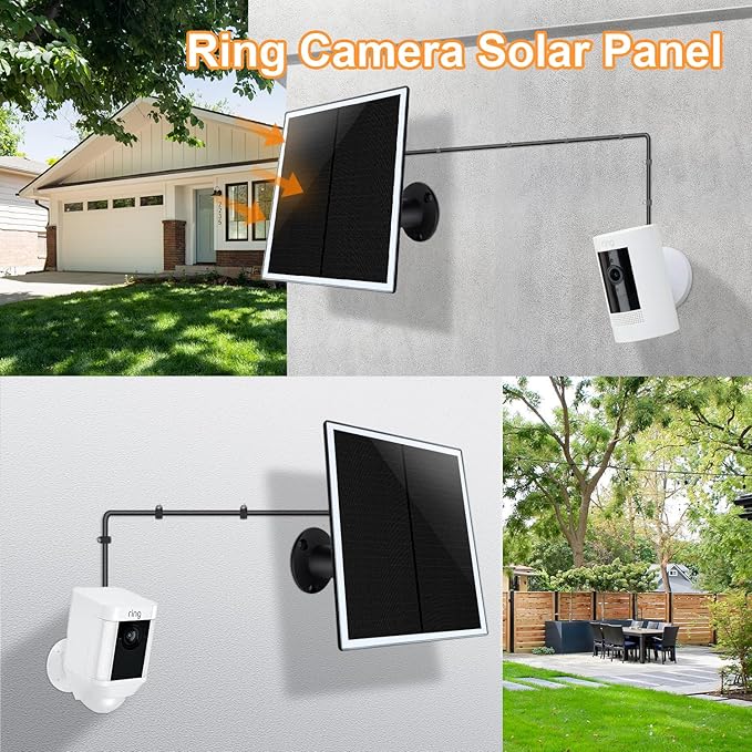 Ri ng Camera Solar Panel, Compatible with Ring Stick Up Cam Battery, Ring Spotlight Cam Battery, Not for Spotlight Plus/Pro, Waterproof, 6W Fast Charging, DC3.5mm Plug (Black)