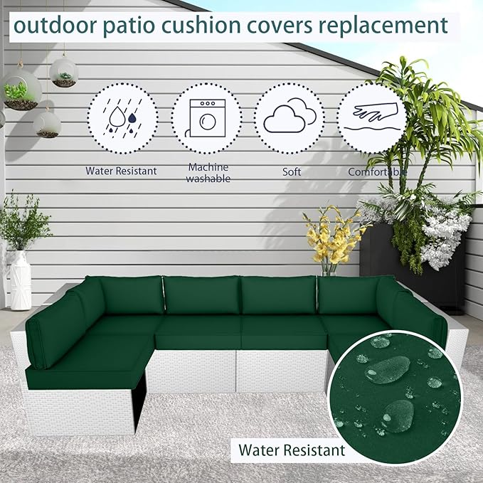 Outdoor Cushion Covers for Patio Furniture, Patio Cushion Covers Replacement with Zipper, Waterproof & Fade Resistant,Only Cover (Deep Green, 25.6Lx25.6Wx4H - Only Covers)