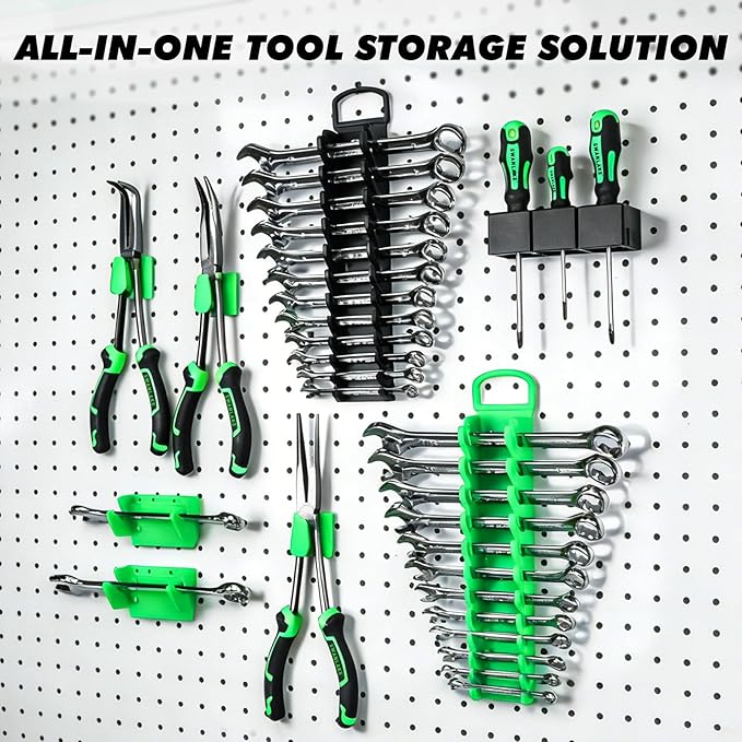 SWANLAKE GARDEN TOOLS 20-Piece Magnetic Tool Organizer Set, 1/4", 3/8", 1/2" SAE & Metric Socket Organizers, 2 Large Wrench Holders, 24-Slot Wrench Rails, Plier and Screwdriver Wall Mount Storage