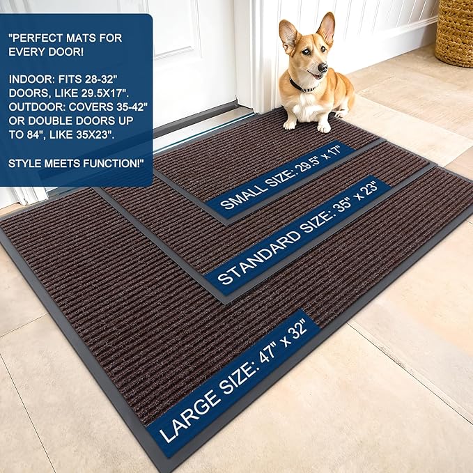 OLANLY Front Door Mat Indoor Outdoor Entrance, 2-Pack 71 x 47 Inch, Waterproof Heavy Duty Doormat, Fade Resistant, Low Profile, Easy Clean Patio Porch Welcome Floor Mats for Entry, Tan