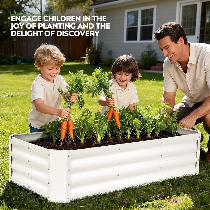 2 Pcs 4x2x1ft Galvanized Raised Garden Bed Outdoor, Metal Planter Boxes with Easy Assembly, Planter Raised Beds for Gardening, Flower, Plants, Vegetable, Herb - White