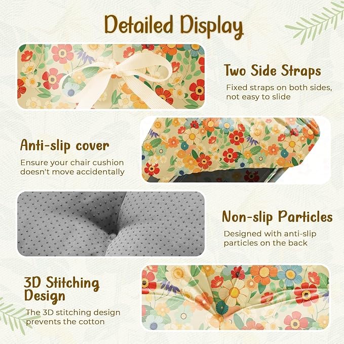 2 Pack Outdoor Chaise Lounge Chair Cushion 75.1 x 22.8 x 4.7 Inches 100% Waterproof Replacement Cotton Patio Pool Lounge Chair Cushion for Outdoor Furniture with Ties,Daisy