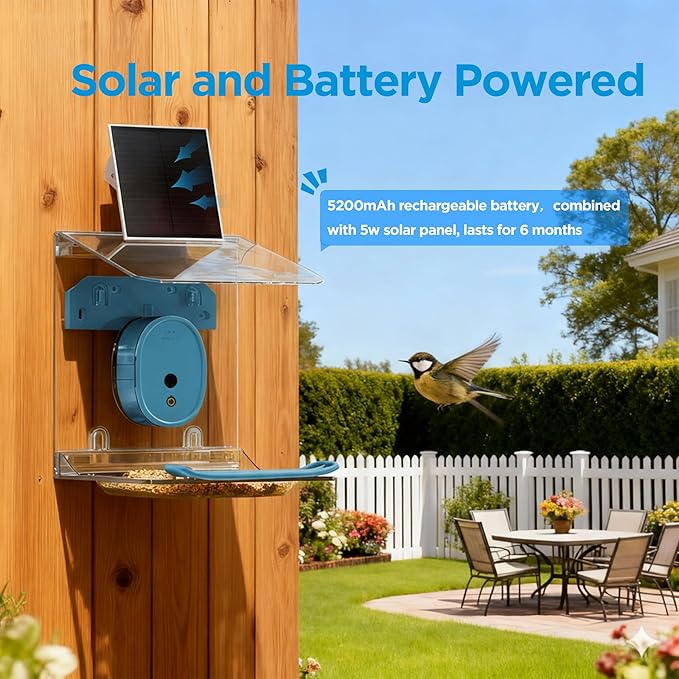 Smart Bird Feeder with Camera Solar Powered,2K UHD Video Live Stream,Easy Set Up,AI Bird Species Identification, Auto Capture Videos&5MP Photos,Instant Alerts,Gifts for Bird Lovers