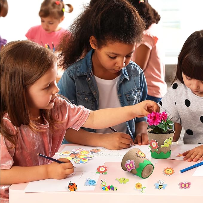 Ayfjovs Garden Paper Pot Craft Kit, 30 Pack Flower Growing Kit for Kids with 120 PCS Adhesive Foam Stickers and 30 PCS Plastic Plant Labels for Kids Science, Classroom Decoration, Mother's Day
