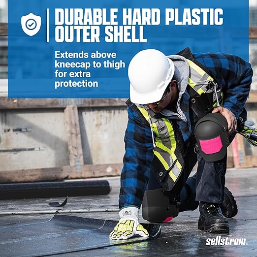 Sellstrom Ultra Flex KneePro Professional Knee Pads for Men & Women with Thick Foam Cushioning & Heavy Duty Hard Outer Shell - Adjustable Straps with Quick-Clips & Ergonomic Metal Hinges - for Construction Work, Gardening, Roofing, Flooring