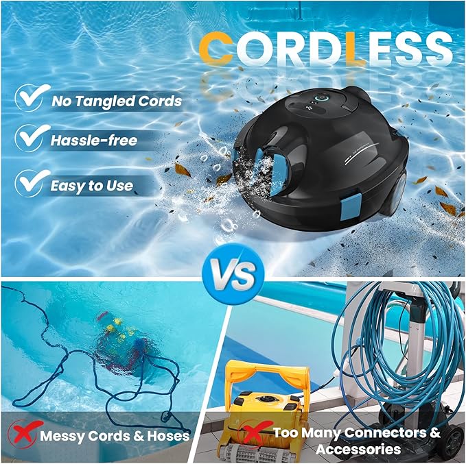 Y10 Cordless Robotic Pool Cleaner, Automatic Pool Vacuum - 120 Mins Runtime, Powerful Suction, Self-Parking, Lightweight for Above/Inground Pools Up to 65ft/1100 Sq.Ft (Slate)