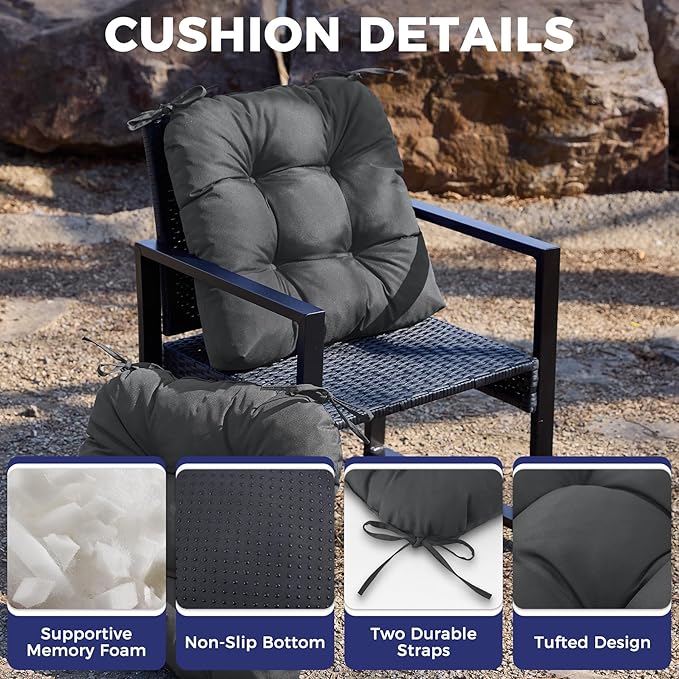 IASEAHK Outdoor Chair Cushions Set of 2, 19" x 19" x 5", Waterproof Outdoor Seat Cushions for Patio Furniture, Fade-Resistant Patio Chair Cushion, Dining Wicker Chair Pads for Porch Garden, Dark Grey