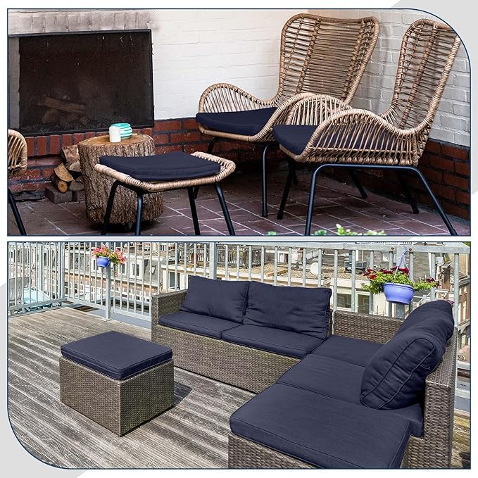 DoubleFill 1 Pcs Outdoor Ottoman Cushion 23"x19"x3" Waterproof Fade Resistant Outdoor Footstools Cushion Removable Patio Ottoman Cushions with Adjustable Fixing Strap for Stool (Navy Blue)