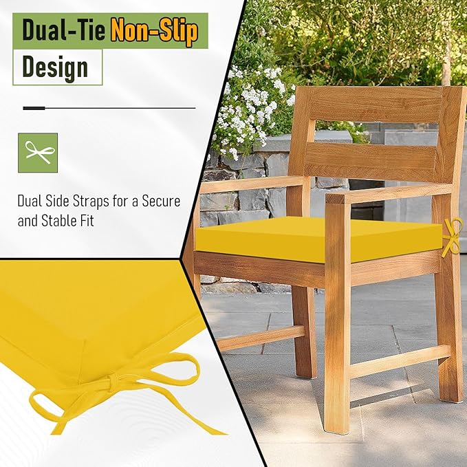 Basic Beyond Outdoor Chair Cushions Set of 2, Square Corner Outdoor Cushions for Patio Furniture, Water Resistant Patio Chair Cushions with 2 Ties, 18.5x16x3, Yellow