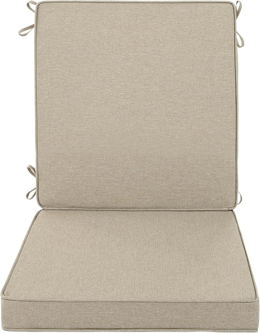 Outdoor Chair Cushions, Water-Resistant & Fade-Resistant, Patio Furniture Lawn Dining Chair Seat Replacement with Mid Back, Ties Zipper, Removable Cover, 18 x 16.5 Inch, Set of 1, Natural
