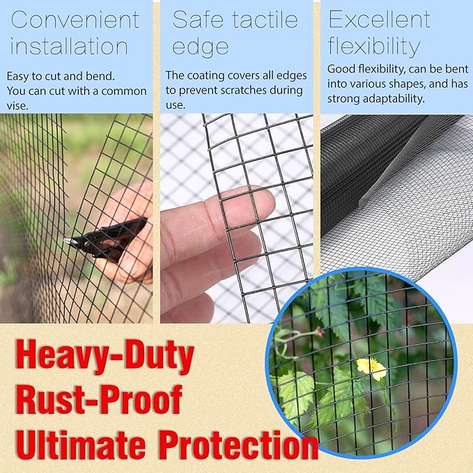 Hardware Cloth 1/2inx36inx100ft, Chicken Wire Fencing Welded Wire Mesh Vinyl PVC Coated Mesh Coop Garden Plant for Rabbit Snake Rodent Foxes Raccoons Poultry Netting Cage Farm Protection