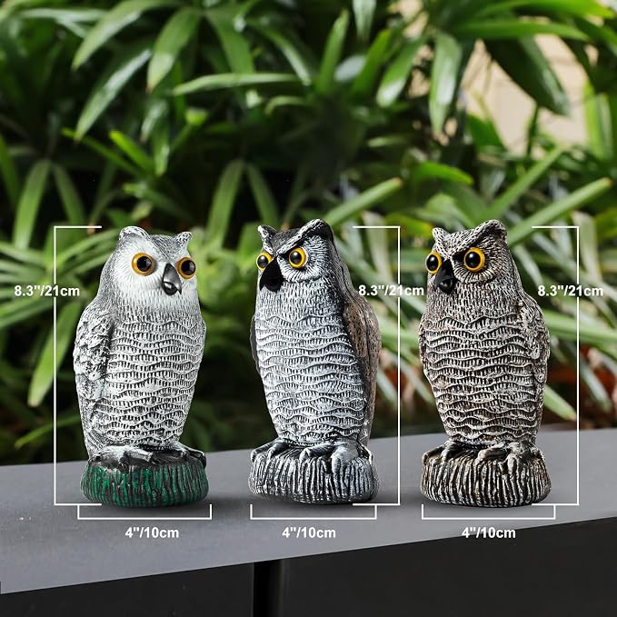 OFFO 3 Pack Plastic Owls Scarecrow for Halloween Decorations Outdoor Garden, Yard, Pool Decoration, 8.3 in Height