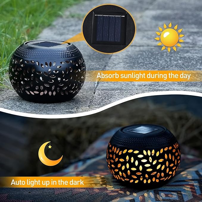 Solar Table Lanterns Outdoor Waterproof - 2 Pack LED Lamp Black Metal Tabletop Light Solar Powered Decorative Lantern for Indoor Desk Bedroom Patio Garden Pathway Yard(2 Pack)