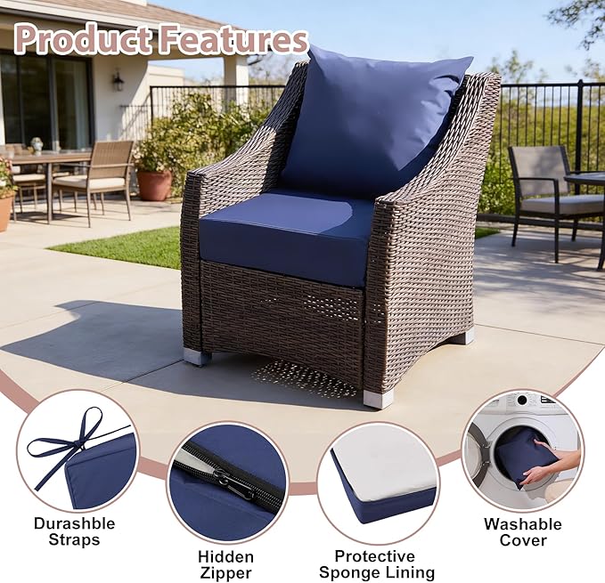 Outdoor Deep Seat Cushion Set, 24x24 Inch Water-Resistant & Fade-Resistant Outdoor Chair Cushions, Patio Furniture Cushions with Removable Cover for Patio Chair, Sofa,Navy Blue (Set of 1)