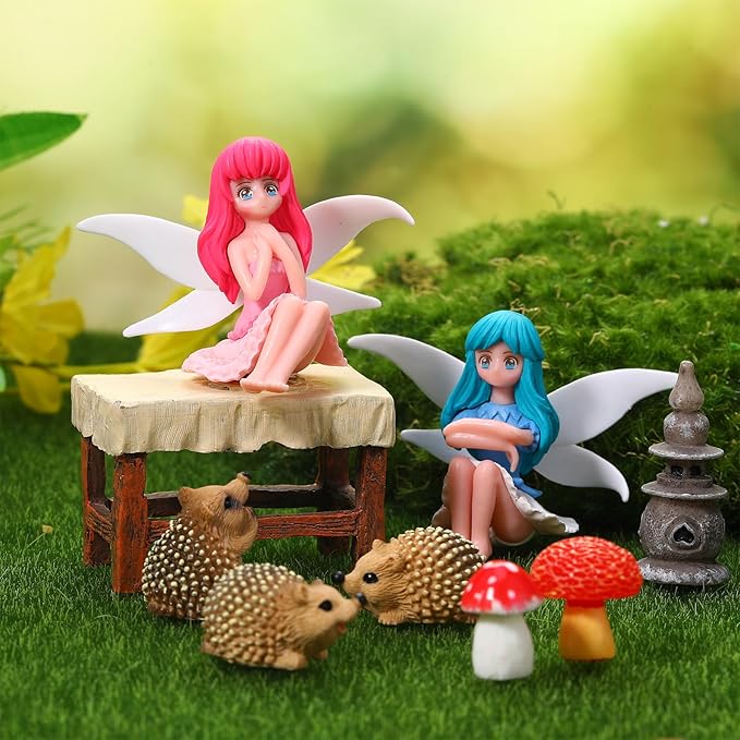 28Pcs Fairy Garden Accessories, Miniature Garden Ornaments Landscape Decorations Mini Fairy Figures Animal Plant Set for Outdoor DIY Terrarium Potted Plants Dollhouse Desk Decor