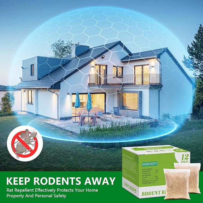 Natural Mouse Repellent Pouches 12 Pack – Peppermint Oil Rodent Repellent Indoor for Home, Garage, Car & RV – Pest Control Pouches Long Lasting Mice Deterrent, Safe for Kids & Pets