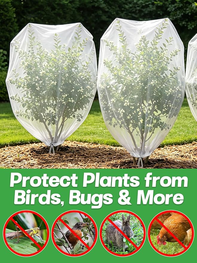 6pcs 3.3ft x 5ft Insect Bird Netting for Garden - Ultra-Fine Blueberry Bush Netting Cover with Drawstring for Garden Protection Flower Tomato, Plant Protectors from Animals