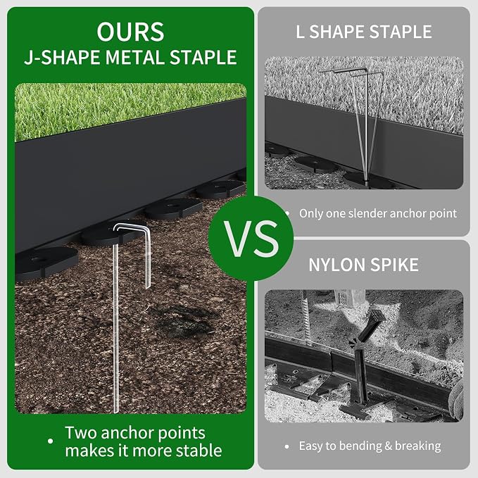 102FT Landscape Edging 3 in Tall with 110 Spikes, Garden Edging Border and 1 Hammer, Plastic Landscape Edging Border Lawn Edging for Landscaping, Flower Beds, Yard