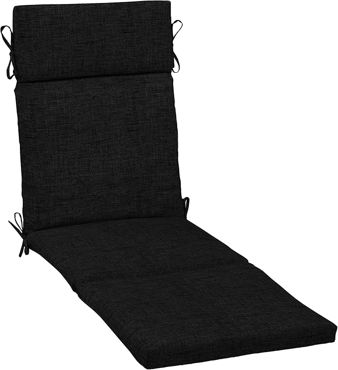 Arden Outdoor Chaise Cushion, 21 in x 72 in, Weather-Proof, Rain-Proof, Fade Resistant Patio Cushion for Chaise Lounger Black Leala