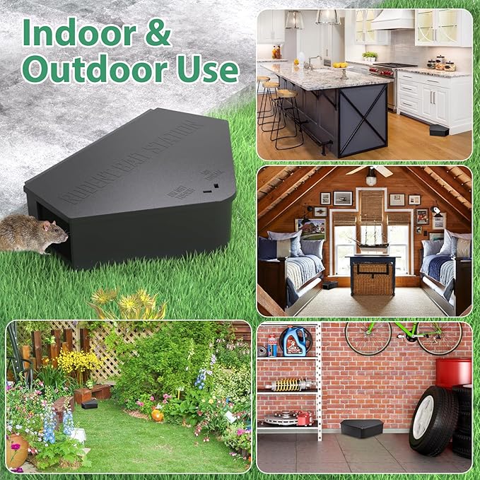 Anblak 4 Pack Rat Station Box with Keys, Rodent Station Keeps Rats Away, Keeps Children and Pets Safe, Key Unlocking, Reusable & Long-Lasting, Indoor & Outdoor