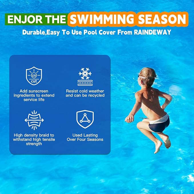 12Ft Pool Covers for (8Ft) Above Ground Pools, Winter Pool Cover,Heavy Duty Above Ground Pool Cover Includes Winch and Cable,UV Protection, Strength&Durability,Blue/Black(Cover Only)