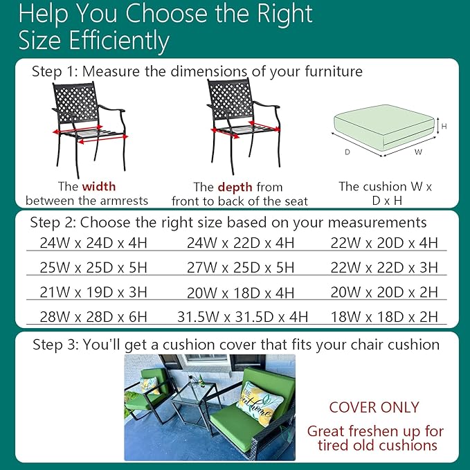FLYMEI Patio Cushion Covers 24x22x4 Waterproof Outdoor Cushion Cover Replacement 2Packs Outdoor Seat Cushion Slipcover for Rattan Chair Sofa, Green